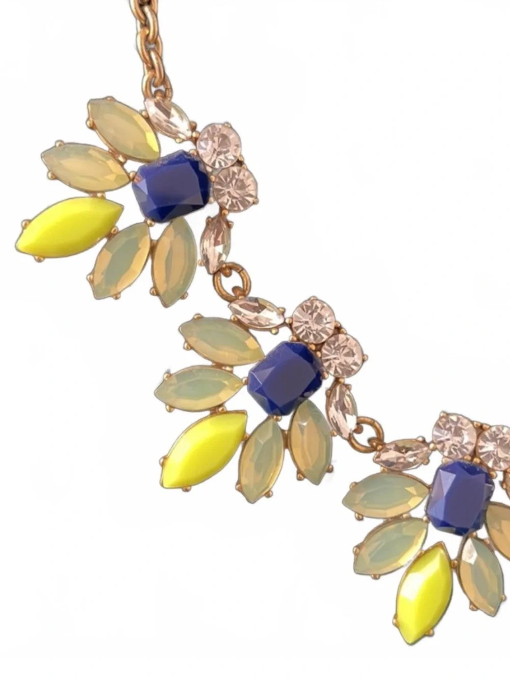 J. Crew Gold Chain Necklace with Blue, Yellow, and Pale Green Stones
